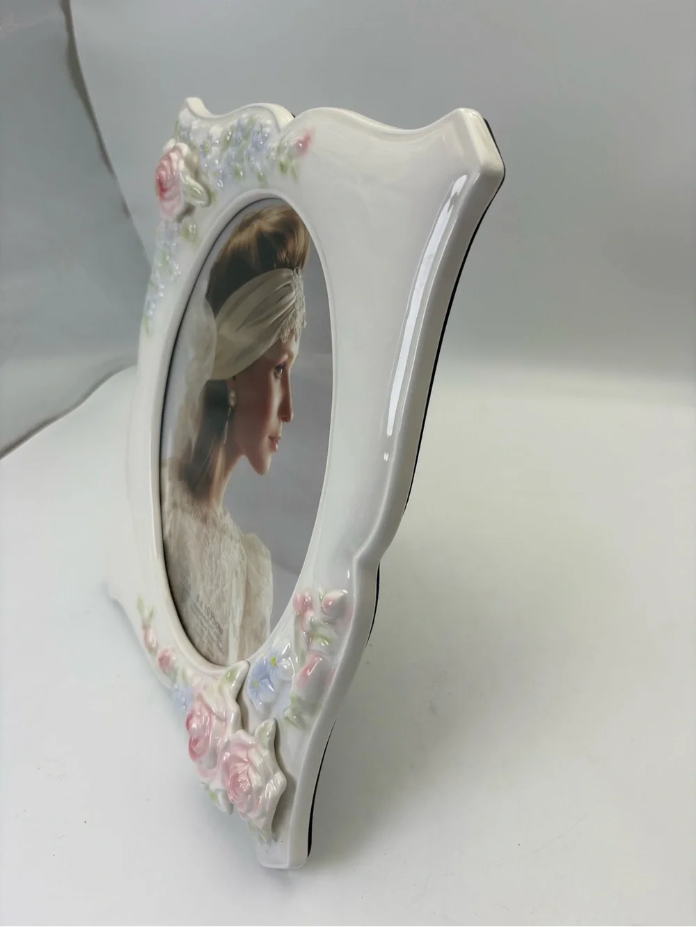 Gorgeous Vintage ELSA White Ceramic Picture Frame with Pink Rose Accents - 8x10